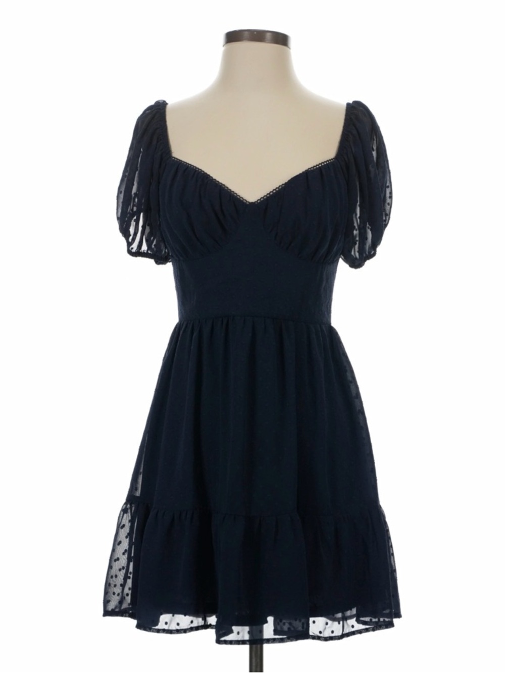Women's Navy Puff-Sleeve Sweetheart Dress Size Large